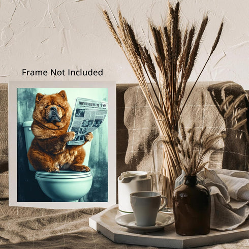 Posterizer 1 pcs-funny poster of cute fluffy chow-chow dog on the toilet 1-Bathroom Restroom Art-Comedy Art- Bathroom, restroom Decor- unframed wa...